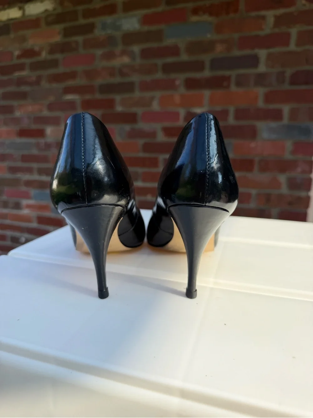 Vintage 1980s-90s Black Patent Pointed Toe Pumps with Rosette Accent